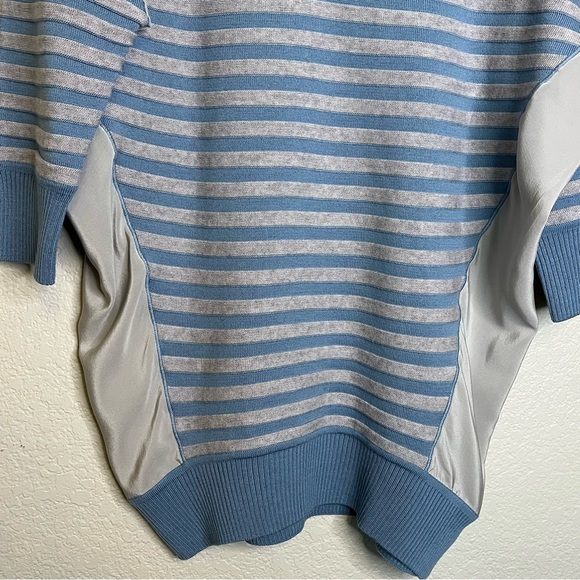 St. John Blue & Gray Striped Women's Silk Wool Sweater Oversized Size Small - Picture 6 of 14